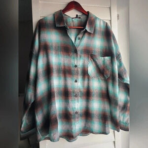NOBO Shirt Plaid Brown Green Button Relaxed Fit  size XXL